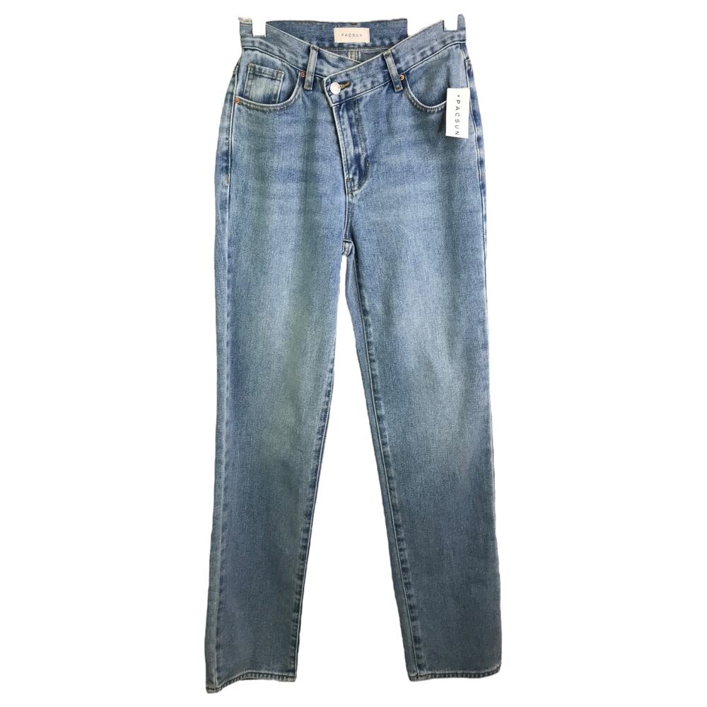 PacSun Dad Jeans Womens Sz 24 Blue Denim Button‎ Fly High Rise Light Wash NWT